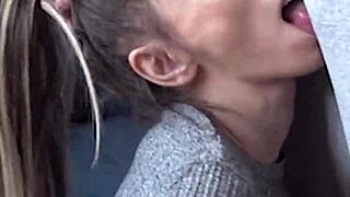 Candie Cross drops to knees for quick amateur facial blowjob