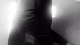 Ebony babe gets missionary blowjob and cum on ass.