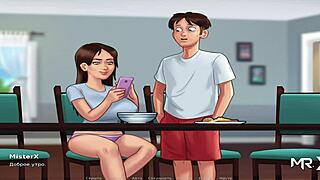 summertimesaga teen takes big cucumber deep in her mouth for hentai blowjob