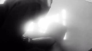 Ebony babe gets missionary blowjob and cum on ass.