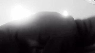 Ebony babe gets missionary blowjob and cum on ass.