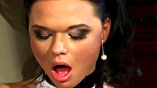 Hot brunette sucks real stallion's big cock