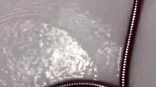 Amateur footjob enthusiast, falls face first into the shower in nylon