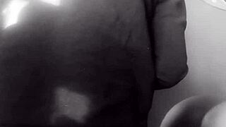 Ebony babe gets missionary blowjob and cum on ass.