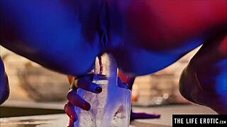 Sexy blonde shaves wet pussy while teasing with big tits