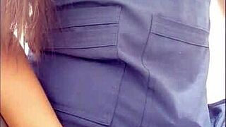 Adventurous cleaning assistant enters bathroom and shows her big tits