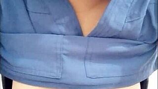 Adventurous cleaning assistant enters bathroom and shows her big tits