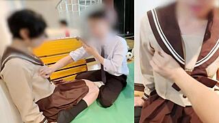 Asian wife in uniform gets creampied by teacher POV