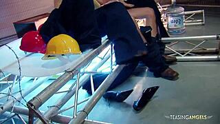 Horny Blonde Girls Fucking Together with a Handsome Worker