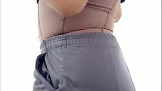 Adventurous cleaning assistant enters bathroom and shows her big tits