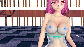 Pink cat in lingerie with huge tits