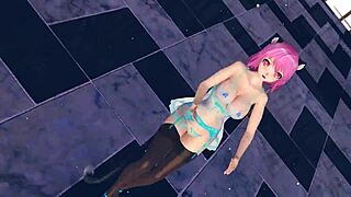 Pink cat in lingerie with huge tits