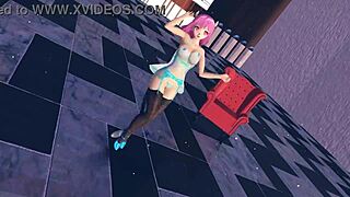 Pink cat in lingerie with huge tits