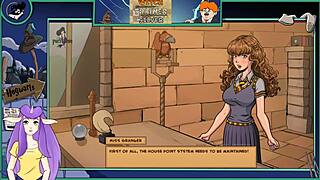 Wow! Brunette Student With Big Tits Plays Witch Trainer Game!