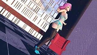 Pink cat in lingerie with huge tits