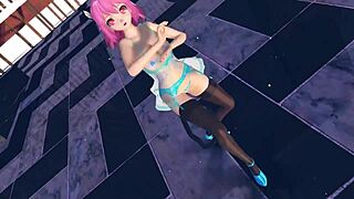 Pink cat in lingerie with huge tits