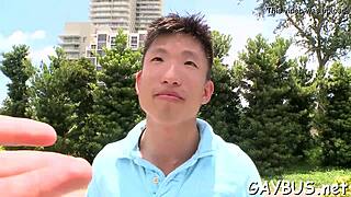 Blindfolded stud tricked into oral sex by homosexual hunk