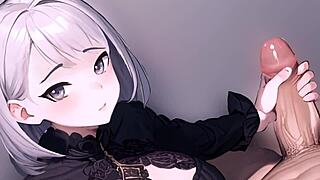 Anime girl jerks off a big monster cock in pov view