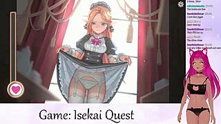 Vtuber LewdNeko's big tits bounce during isekai quest. Creampie in hentai game part 2.