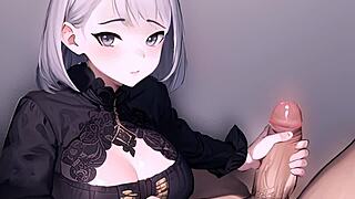 Anime girl jerks off a big monster cock in pov view