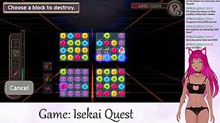 Vtuber LewdNeko's big tits bounce during isekai quest. Creampie in hentai game part 2.