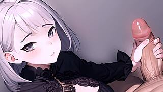 Anime girl jerks off a big monster cock in pov view