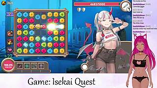 Vtuber LewdNeko's big tits bounce during isekai quest. Creampie in hentai game part 2.