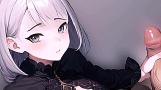 Anime girl jerks off a big monster cock in pov view