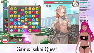 Vtuber LewdNeko's big tits bounce during isekai quest. Creampie in hentai game part 2.