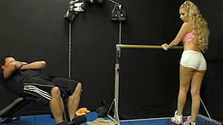 bibi noel licks ass in gym femdom scene