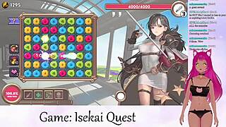 Vtuber LewdNeko's big tits bounce during isekai quest. Creampie in hentai game part 2.