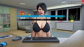 Hot milf teacher licks her gorgeous big boobs on cam for her student in milfy city part 4