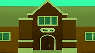 A blonde babe in the library erotic animation