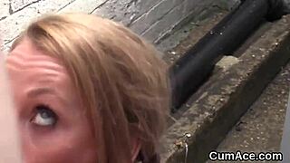 flirty hottie in extreme blowbang swallows cum after facial bukkake