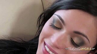 Straight girls engage in mutual play on the sofa