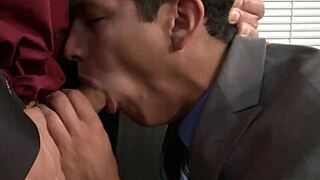 Gay office hunk sucks cock before anal 😏
