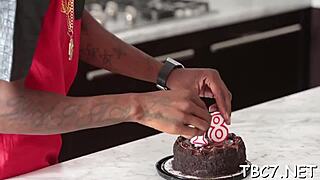 Black man is giving a blowjob to European babe