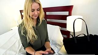 Sarah takes in a big cock through a glory hole, and swallows it