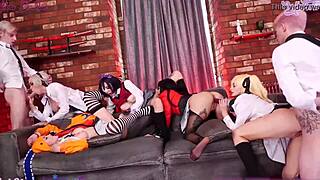 Group sex with cosplay models and monster cock