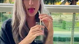 sexy beauty girl model chopsticks and exotic fruits