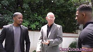 Cuckold interracial threesome with a femdom