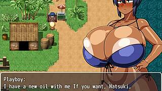 tanned girl natsuki hentai game ep 8 hot oil massage at the beach