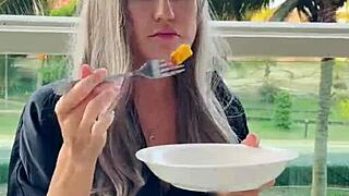 sexy beauty girl model chopsticks and exotic fruits