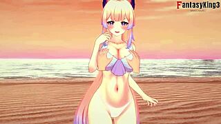 kokomi in bikini gives a cute blowjob in genshin impact short