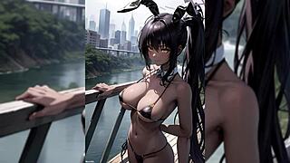 A tantalising mixture of hentai and anime with Karin's tit and boob cup