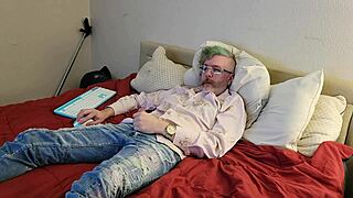 Feeling the huge cock through clothes leads to intense orgasm