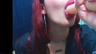 A solo redhead mom enjoys drinking from a plastic bottle and self pleasuring