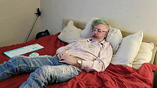 Feeling the huge cock through clothes leads to intense orgasm