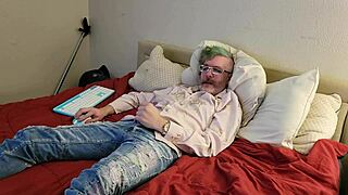 Feeling the huge cock through clothes leads to intense orgasm