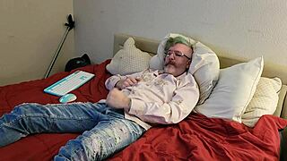 Feeling the huge cock through clothes leads to intense orgasm